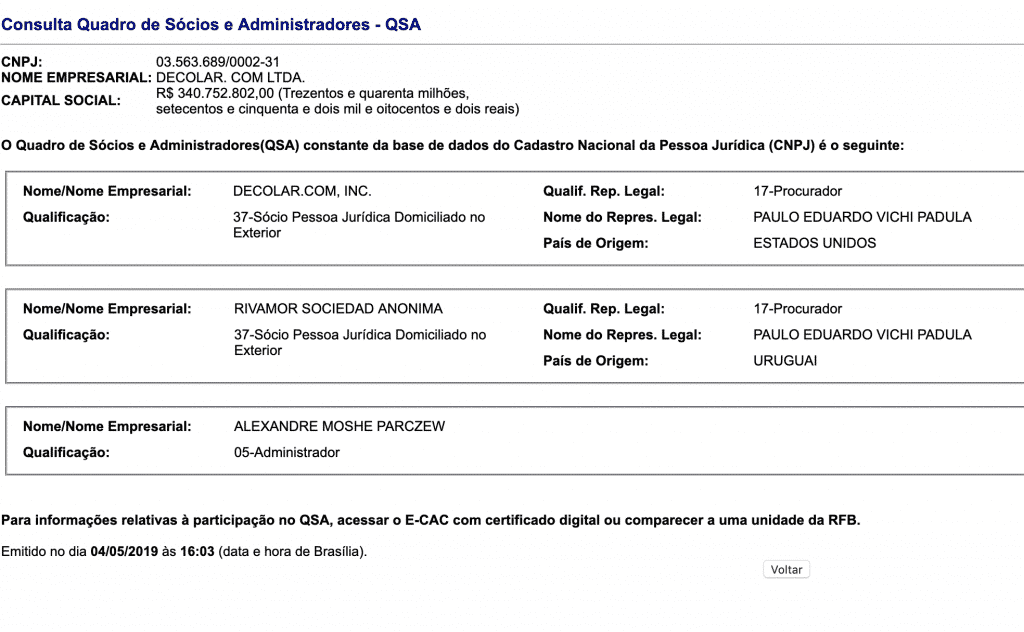 v QSA da empresa Decolar.com Ltda - Despegar.com