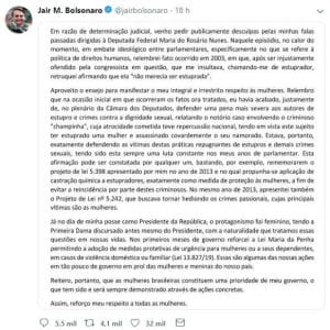 Sob ordem judicial, Bolsonaro se retrata com pedido de desculpas a Maria Rosário | Juristas