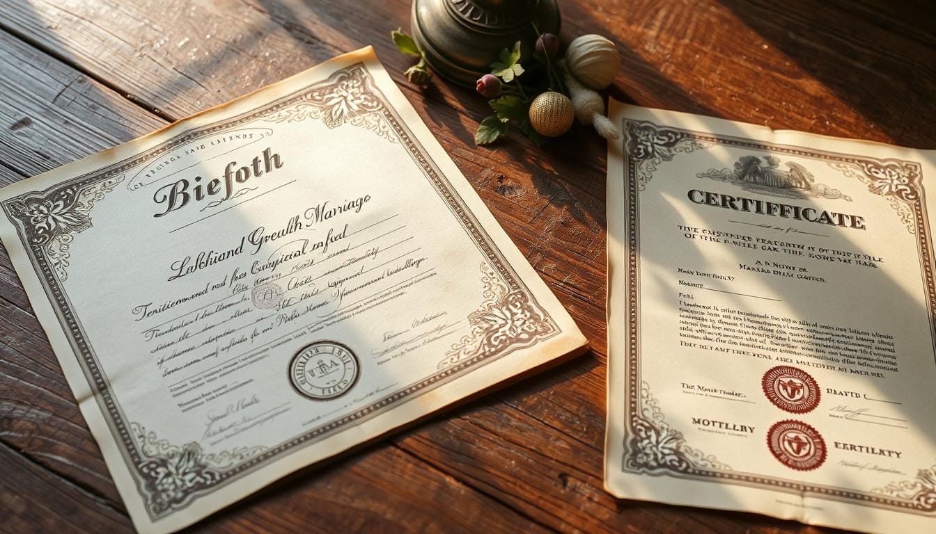 certidões de nascimento, casamento e óbito